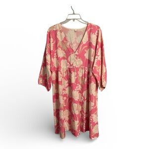 Pink and white floral dolman sleeve empire waist dress size XL